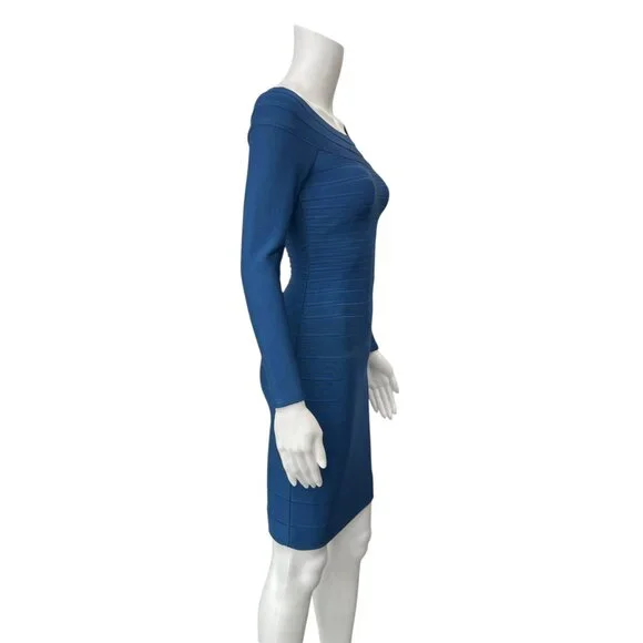 $1050 Herve Leger Max Azria Blue Bandage Candice Long Sleeve Dress size Small - Picture 4 of 10